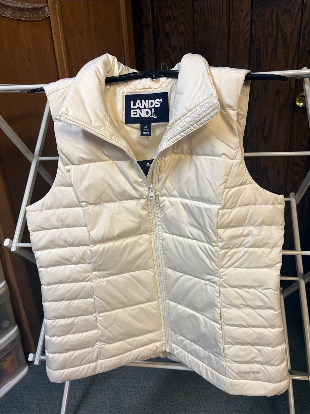 Lands' End Ivory Quilted Puffer Vest